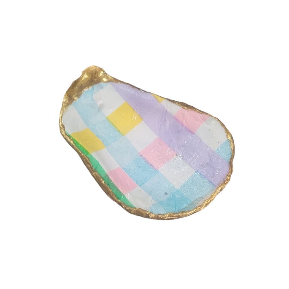 Pastel Plaid oyster trinket tray